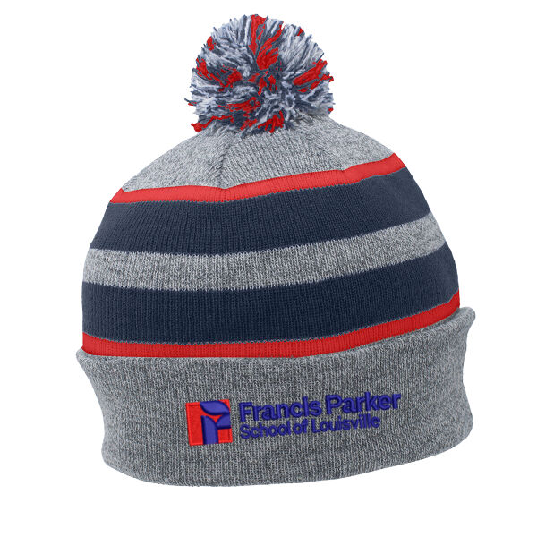 Knit Fold Over Pom-Pom Beanie - Embroidered Logo Thumbnail