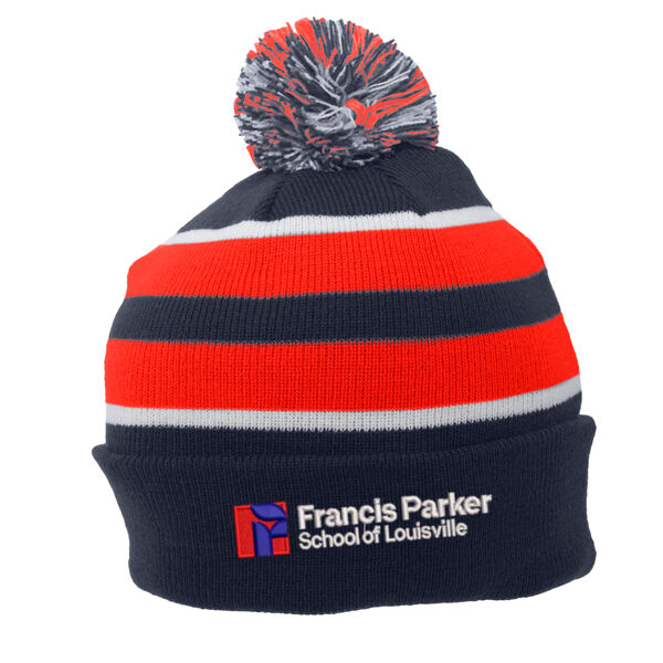 Knit Fold Over Pom-Pom Beanie - Embroidered Logo Thumbnail